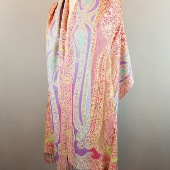 Colorful Rainbow Woven Women's Scarf / Wrap with Fringe 20 1/2" x 80" * NEW - Picture 10 of 14